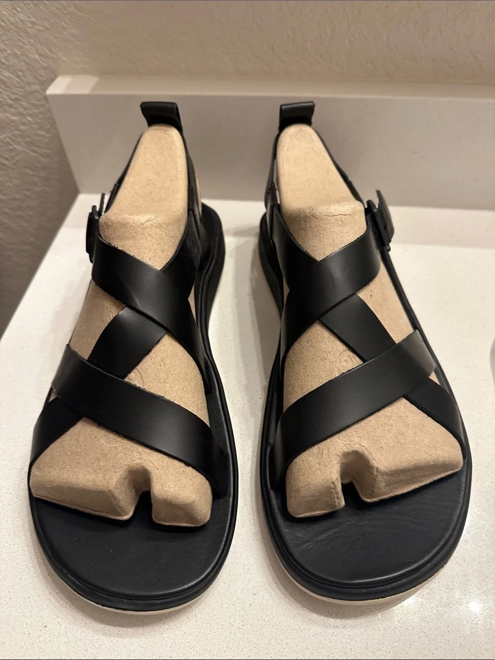 Chaco Men’s Black Strappy Sandals with Tan Footbed